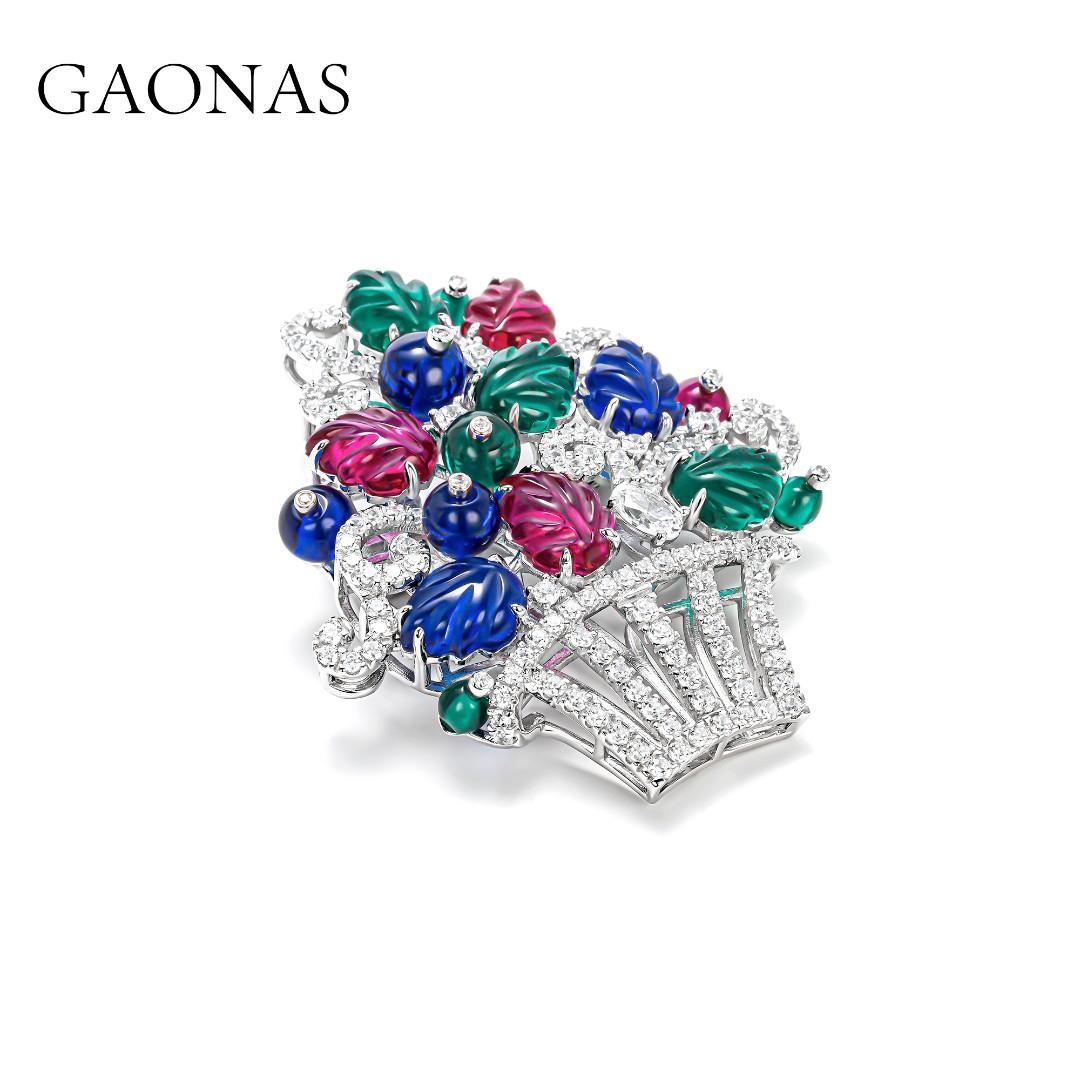 GAONAS Tutti Frutti brooch Cubic Zirconia S925 Silver Artificial woman unisex fashion luxurious jewelry multicolor rich creative gifts 2025 NEW BZ044166