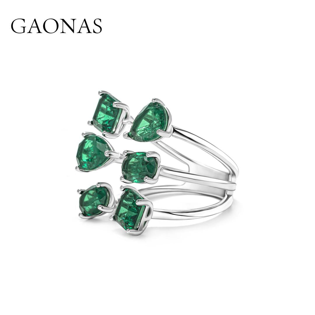GAONAS Emerald ring Cubic Zirconia S925 Silver Artificial woman unisex fashion luxurious jewelry Green rich creative gifts 2025 NEW 10103JG