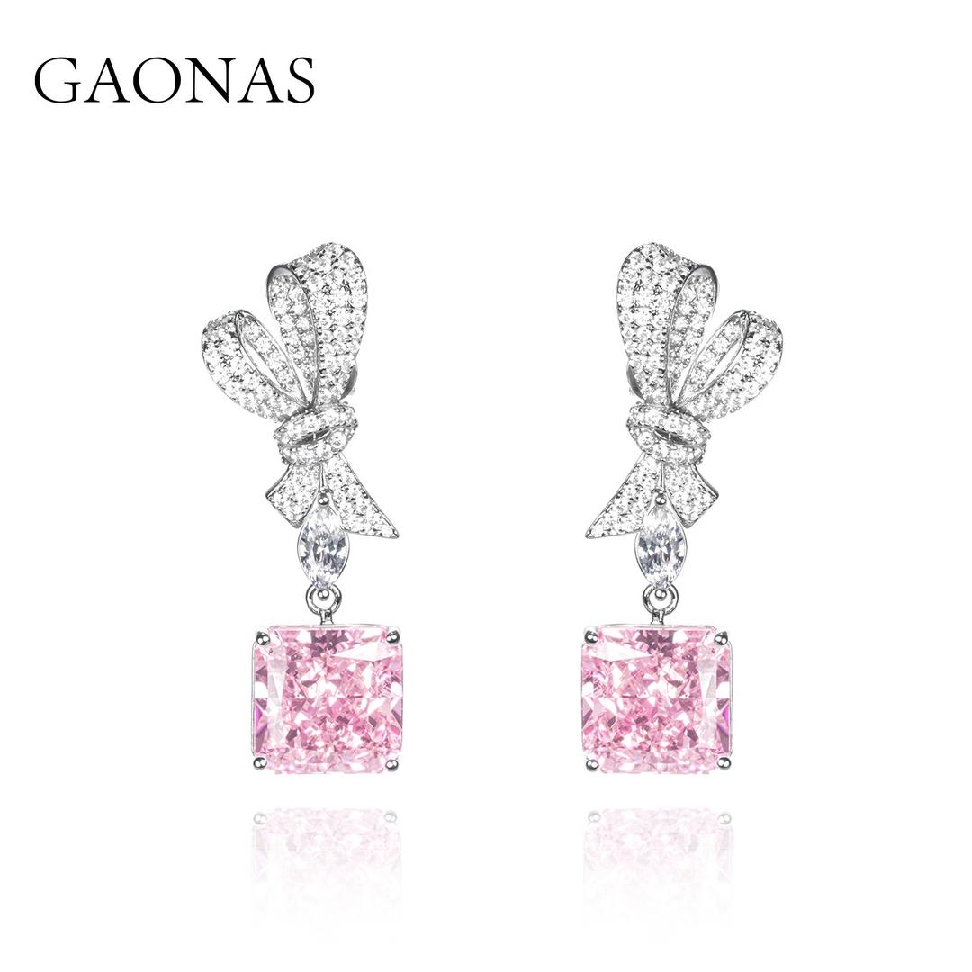 GAONAS Sakura Pink earring Cubic Zirconia S925 Silver Artificial woman unisex fashion luxurious jewelry Pink rich creative gifts 2025 NEW FE081400
