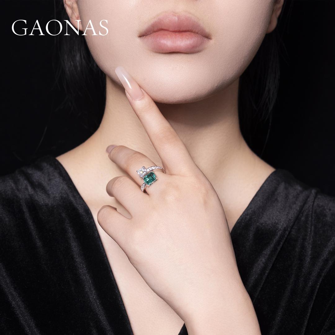 GAONAS Emerald ring Cubic Zirconia S925 Silver Artificial woman unisex fashion luxurious jewelry Green rich creative gifts 2025 NEW GJ4663