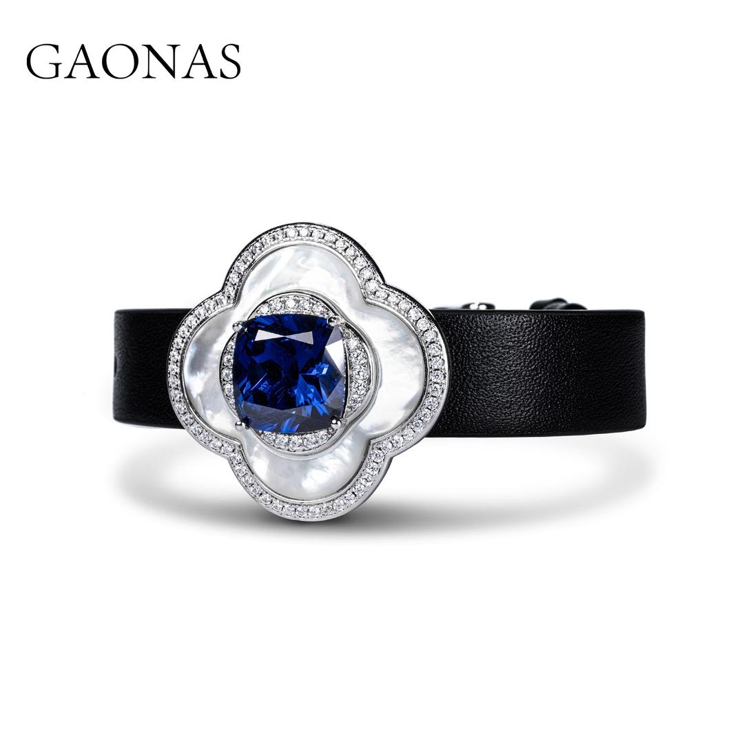 GAONAS Royalblue Wristband Cubic Zirconia S925 Silver Artificial woman unisex fashion luxurious jewelry Blue rich creative gifts 2025 NEW BS095600
