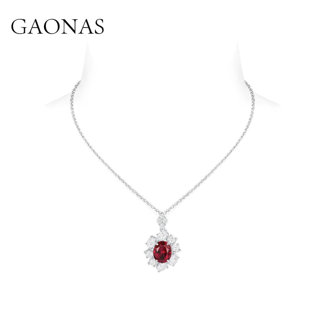 GAONAS Ruby necklace Cubic Zirconia S925 Silver Artificial woman unisex fashion luxurious jewelry Red rich creative gifts 2025 NEW RD052270