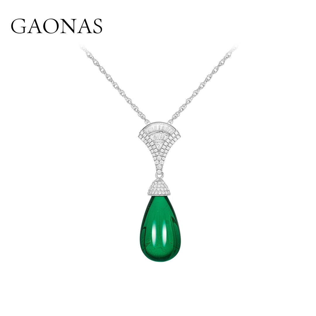 GAONAS Emerald necklace Cubic Zirconia S925 Silver Artificial woman unisex fashion luxurious jewelry Green rich creative gifts 2025 NEW GX043066