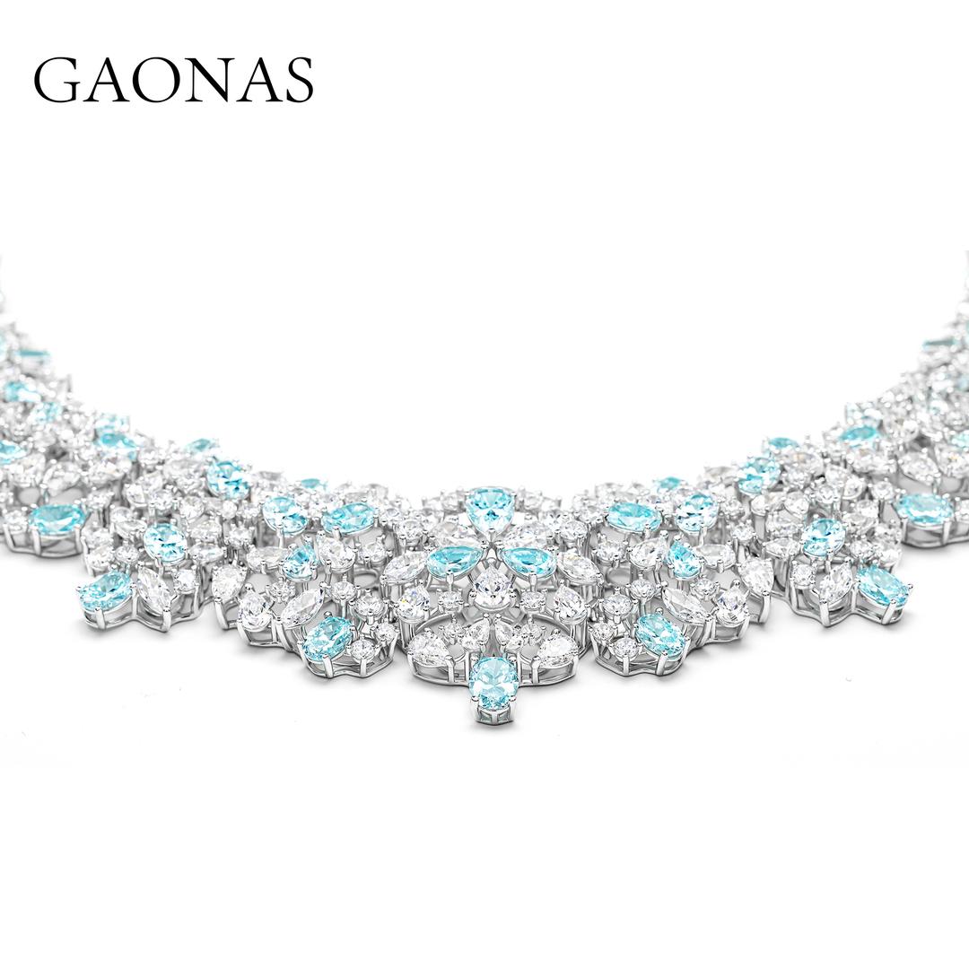 GAONAS Paraiba necklace Cubic Zirconia S925 Silver Artificial woman unisex fashion luxurious jewelry Blue rich creative gifts 2025 NEW PL076800