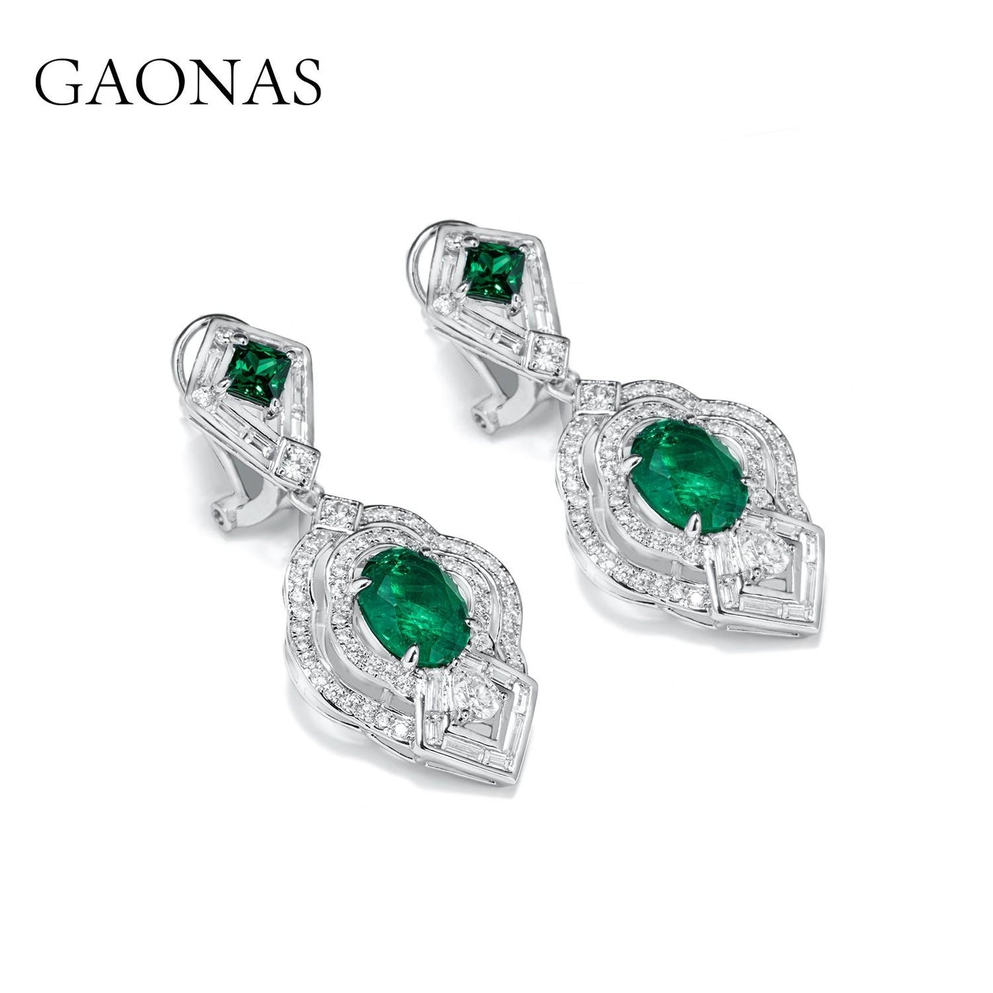 GAONAS Emerald earring Cubic Zirconia S925 Silver Artificial woman unisex fashion luxurious jewelry Green rich creative gifts 2025 NEW GE112733