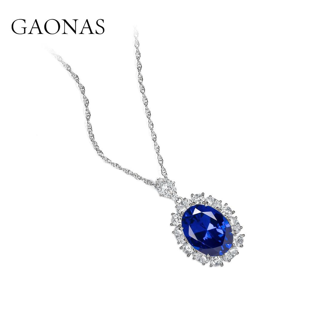 GAONAS Royalblue necklace Cubic Zirconia S925 Silver Artificial woman unisex fashion luxurious jewelry Blue rich creative gift 2025 NEW BX102066