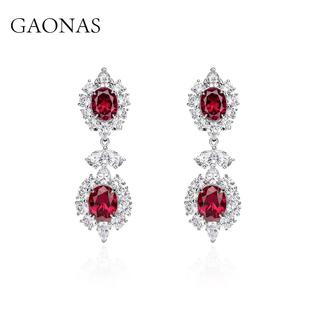 GAONAS Ruby earring Cubic Zirconia S925 Silver Artificial woman unisex fashion luxurious jewelry Red rich creative gifts 2025 NEW RE052966