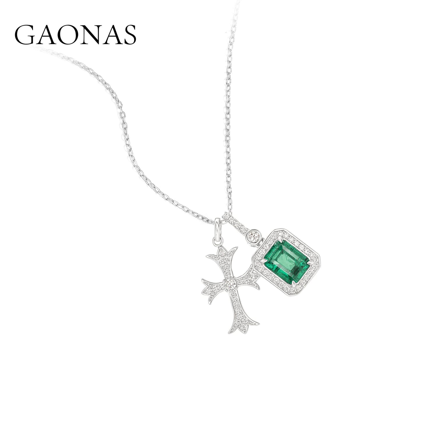 GAONAS Emerald necklace Cubic Zirconia S925 Silver Artificial woman unisex fashion luxurious jewelry Green rich creative gift 2025 NEW GX075600