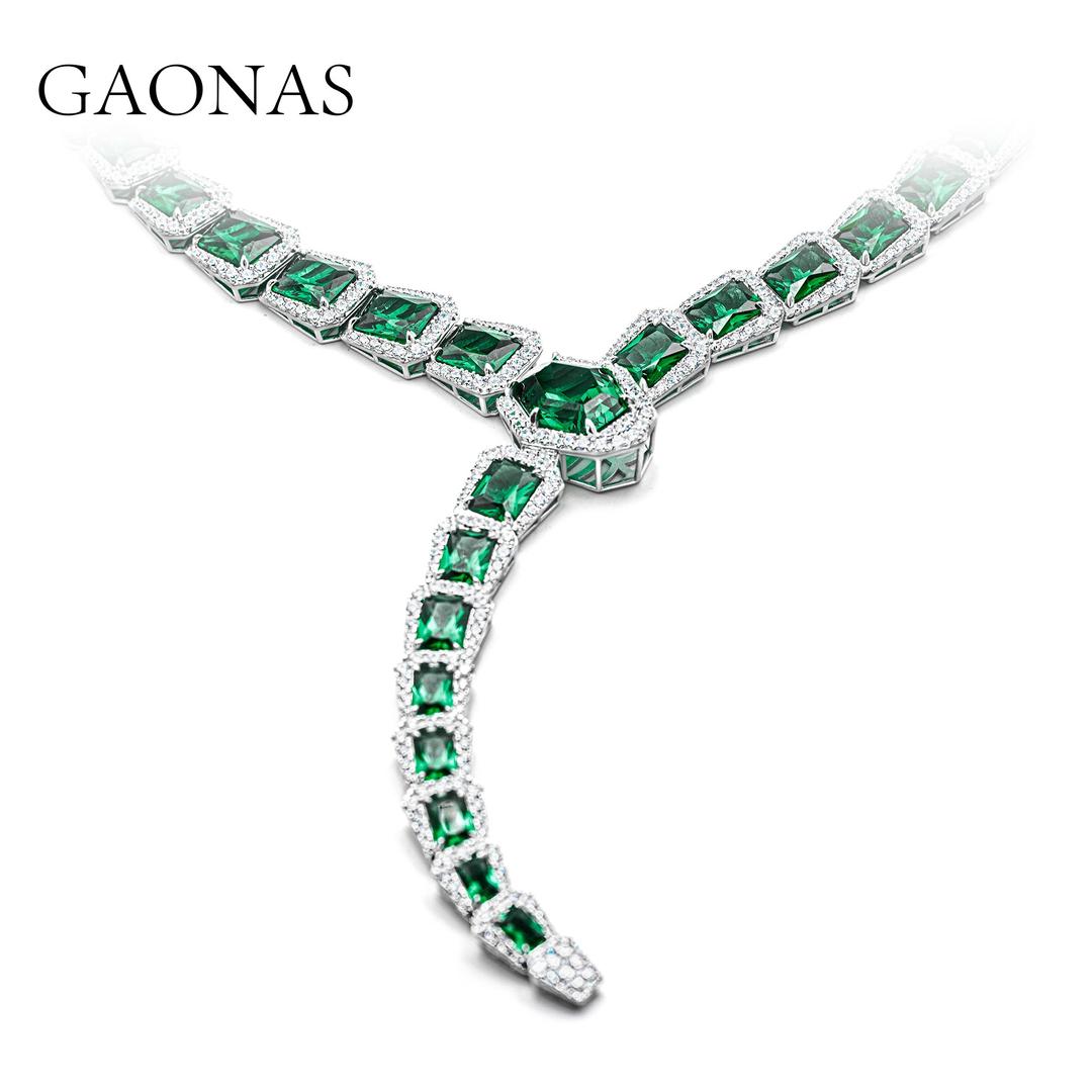 GAONAS Emerald necklace Cubic Zirconia S925 Silver Artificial woman unisex fashion luxurious jewelry Green rich creative gifts 2025 NEW GX041933