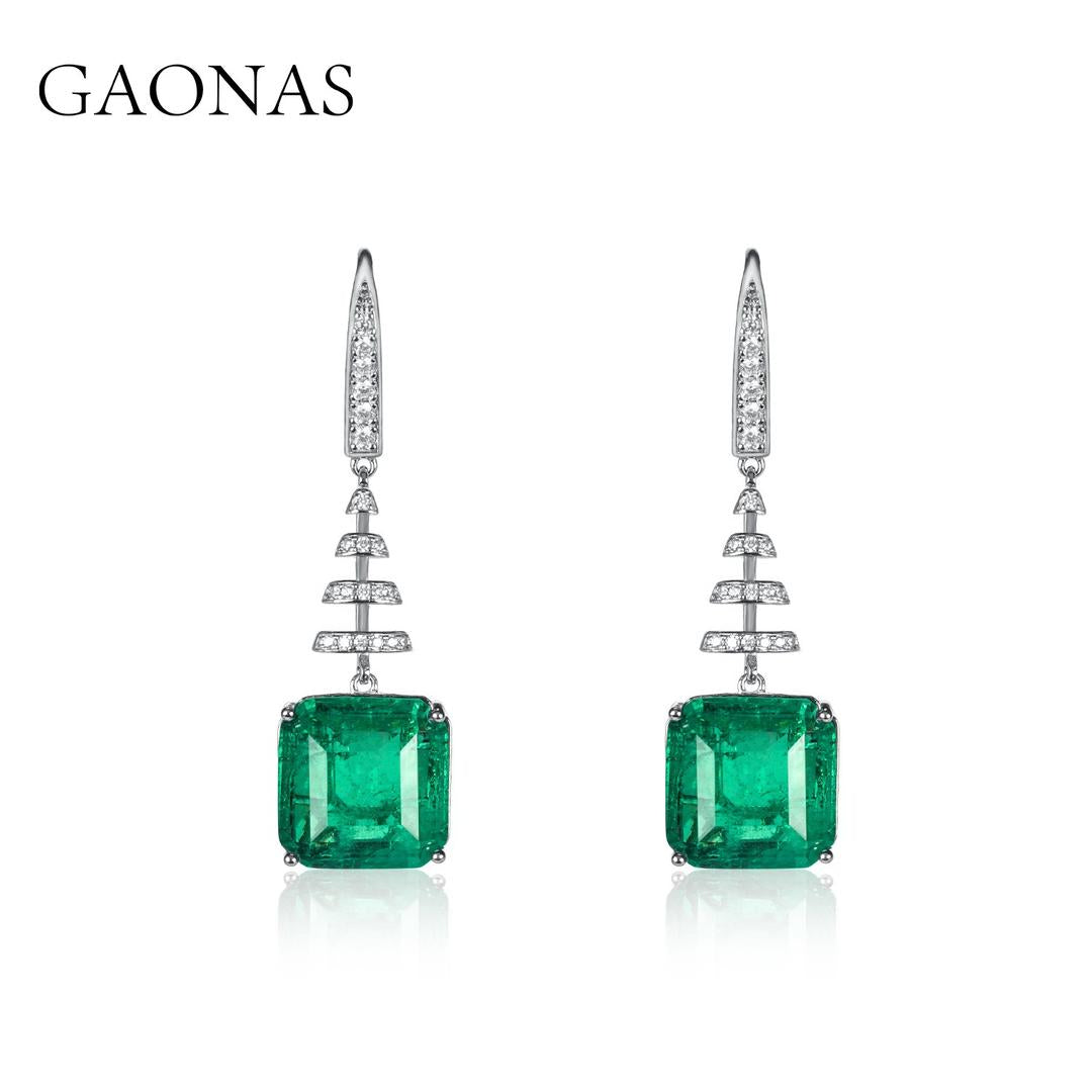 GAONAS Emerald earring Cubic Zirconia S925 Silver Artificial woman unisex fashion luxurious jewelry Green rich creative gifts 2025 NEW GE042300
