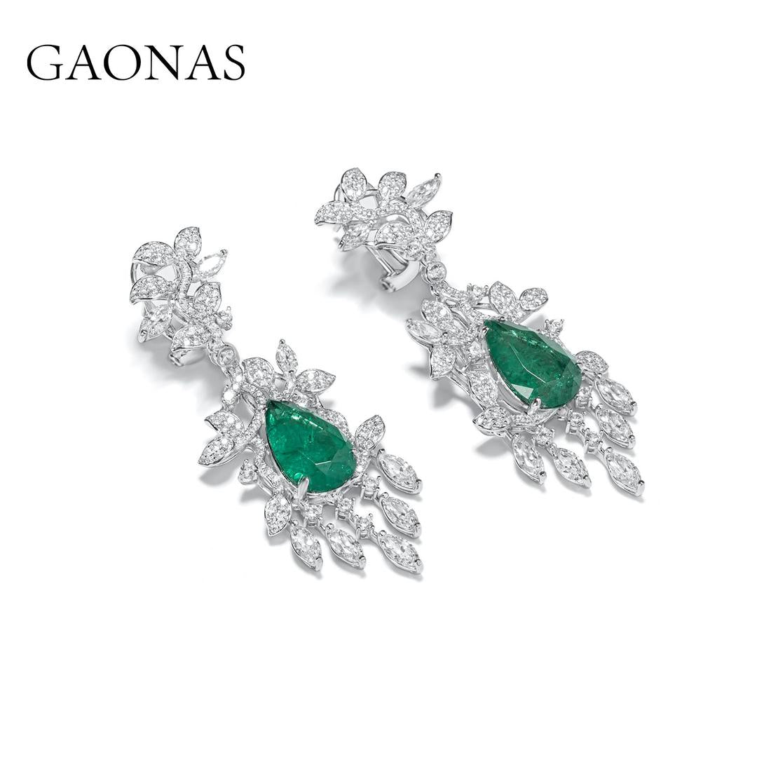 GAONAS Emerald earring Cubic Zirconia S925 Silver Artificial woman unisex fashion luxurious jewelry Green rich creative gifts 2025 NEW GE112966