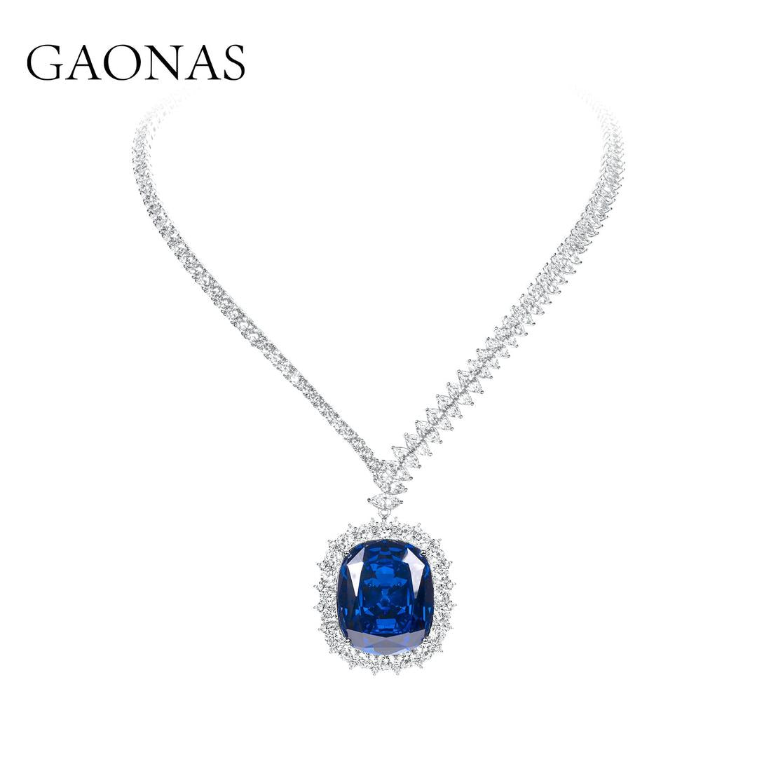 GAONAS Royalblue necklace Cubic Zirconia S925 Silver Artificial woman unisex fashion luxurious jewelry Blue rich creative gifts 2025 NEW BD19666