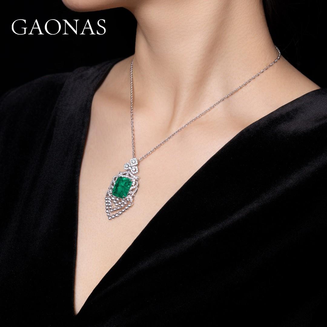GAONAS Emerald necklace Cubic Zirconia S925 Silver Artificial woman unisex fashion luxurious jewelry Green rich creative gifts 2025 NEW GX42600