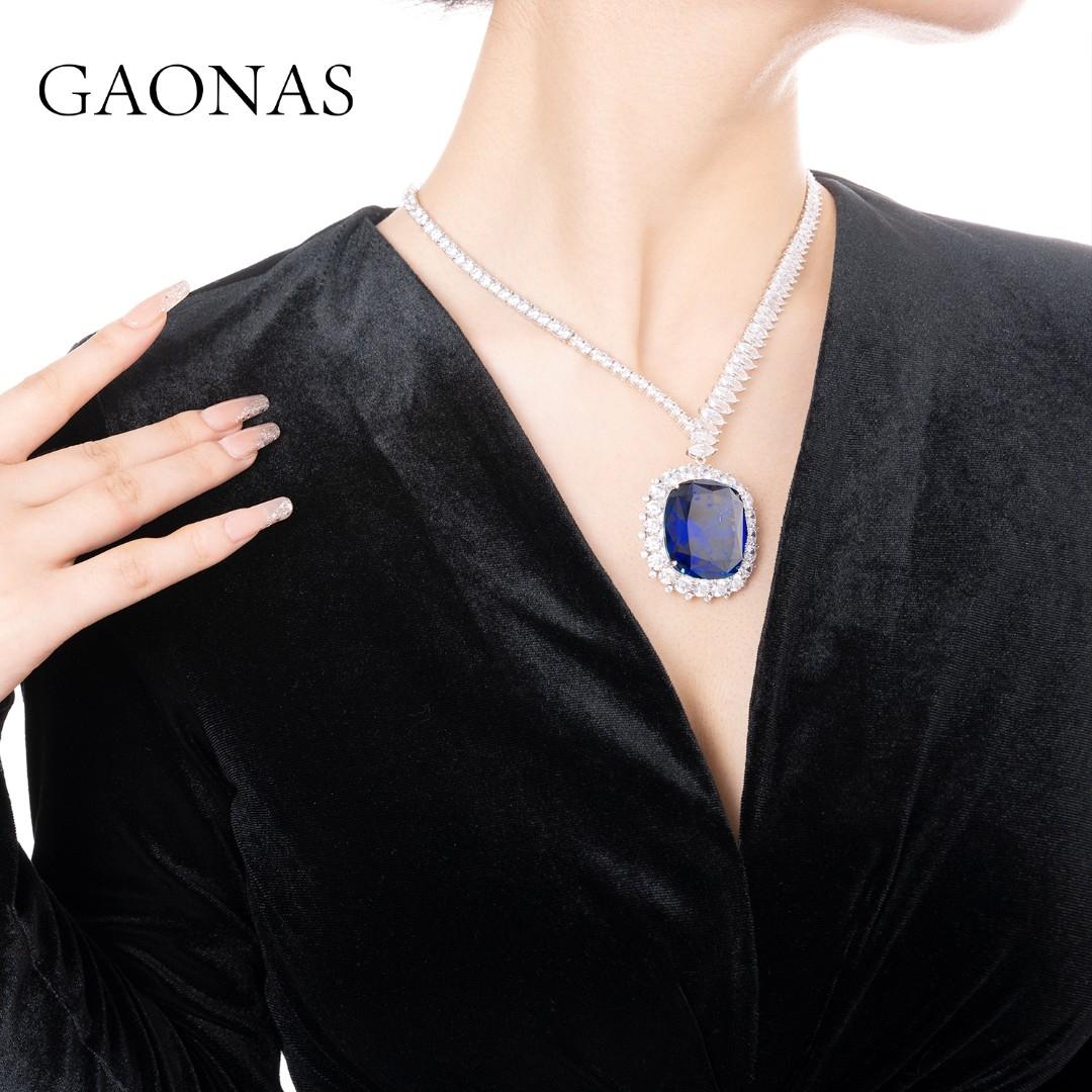 GAONAS Royalblue necklace Cubic Zirconia S925 Silver Artificial woman unisex fashion luxurious jewelry Blue rich creative gifts 2025 NEW BD19666