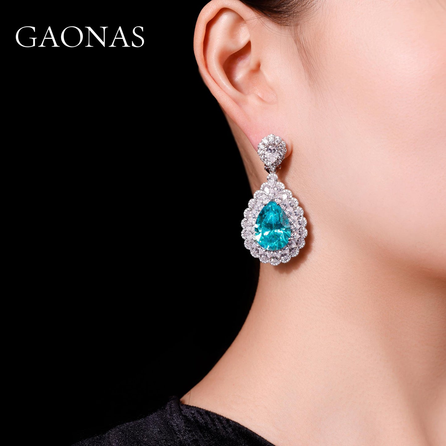 GAONAS Paraiba earring Cubic Zirconia S925 Silver Artificial woman unisex fashion luxurious jewelry Blue rich creative gifts 2025NEW 10025EPL