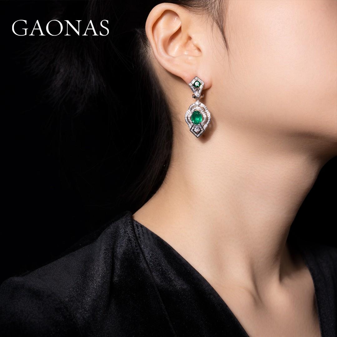 GAONAS Emerald earring Cubic Zirconia S925 Silver Artificial woman unisex fashion luxurious jewelry Green rich creative gifts 2025 NEW GE112733