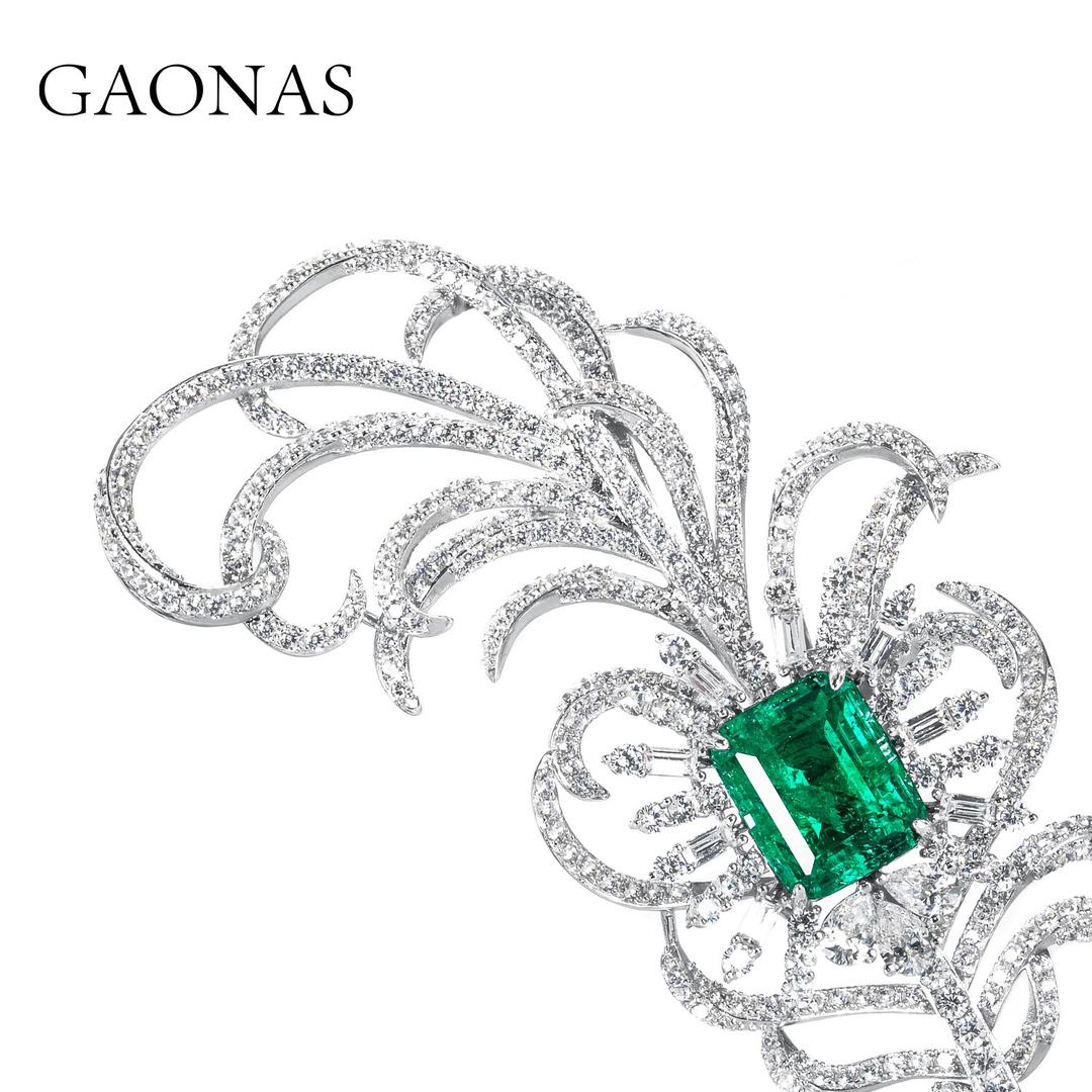 GAONAS Emerald brooch Cubic Zirconia S925 Silver Artificial woman unisex fashion luxurious jewelry Green rich creative gifts 2025 NEW GZ114600