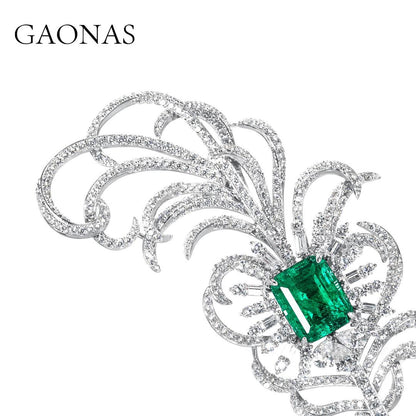 GAONAS Emerald brooch Cubic Zirconia S925 Silver Artificial woman unisex fashion luxurious jewelry Green rich creative gifts 2025 NEW GZ114600