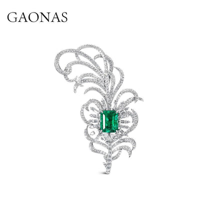 GAONAS Emerald brooch Cubic Zirconia S925 Silver Artificial woman unisex fashion luxurious jewelry Green rich creative gifts 2025 NEW GZ114600