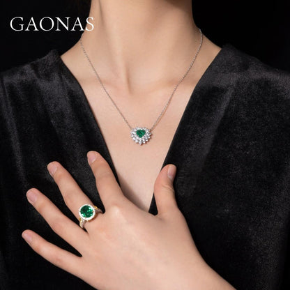 GAONAS Emerald necklace Cubic Zirconia S925 Silver Artificial woman unisex fashion luxurious jewelry Green rich creative gift 2025 NEW GX121083