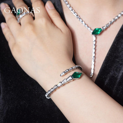 GAONAS Emerald bracelet Cubic Zirconia S925 Silver Artificial woman unisex fashion luxurious jewelry Green rich creative gifts 2025 NEW GS043966