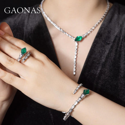 GAONAS Emerald bracelet Cubic Zirconia S925 Silver Artificial woman unisex fashion luxurious jewelry Green rich creative gifts 2025 NEW GS043966