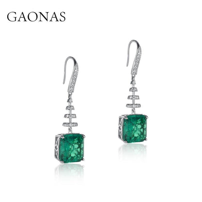 GAONAS Emerald earring Cubic Zirconia S925 Silver Artificial woman unisex fashion luxurious jewelry Green rich creative gifts 2025 NEW GE042300