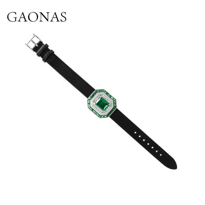 GAONAS Emerald Wristband Cubic Zirconia S925 Silver Artificial woman unisex fashion luxurious jewelry Green rich creative gifts 2025 NEW GS073100