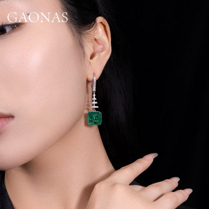 GAONAS Emerald earring Cubic Zirconia S925 Silver Artificial woman unisex fashion luxurious jewelry Green rich creative gifts 2025 NEW GE042300