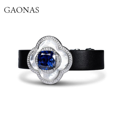 GAONAS Royalblue Wristband Cubic Zirconia S925 Silver Artificial woman unisex fashion luxurious jewelry Blue rich creative gifts 2025 NEW BS095600